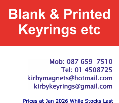Blank & Printed Keyrings etc Prices at Jan 2026 While Stocks Last