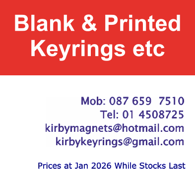 Blank & Printed Keyrings etc Prices at Jan 2026 While Stocks Last